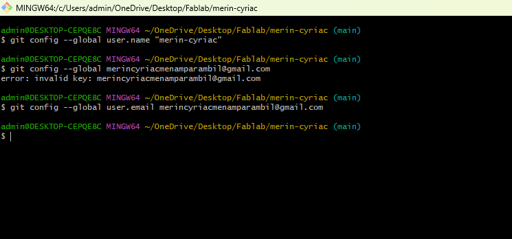 Configuring Git username and email in terminal